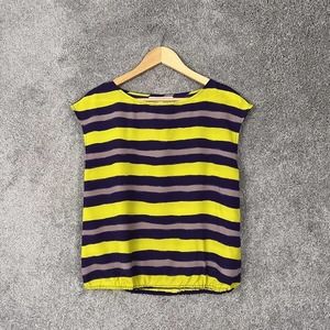 Ann Taylor Loft Shirt Womens Petite Small PS Multicolor Striped Short Sleeve